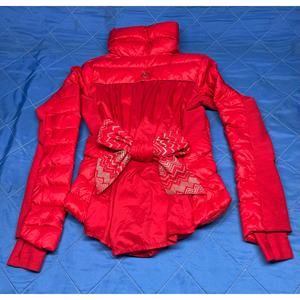Red Lululemon goose down Jacket with rear bow. Size 4